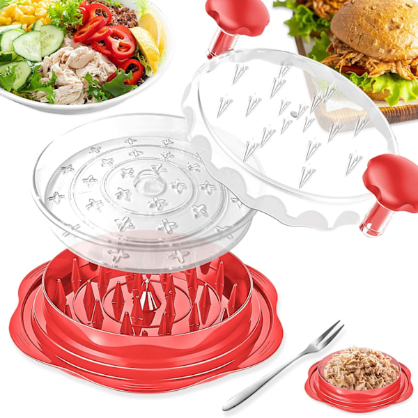 Kyllinghakker, Stor Kyllingbrysthakker med Gaffelvri, Synlig Kjøtthakker, Ergonomisk Håndtak, Sklisikre Striper, Egnet for Kylling og Biff Red