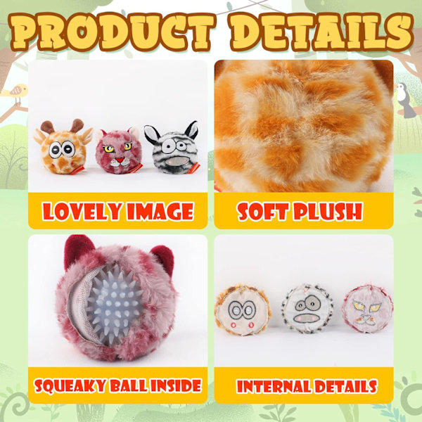 DKING 3-pak Squeaky Hundefballer, 2 i 1 Morsomme Valpeballleker, Bursdags Hundefilek for Små og Mellomstore Hunder (Monster Ball) 1