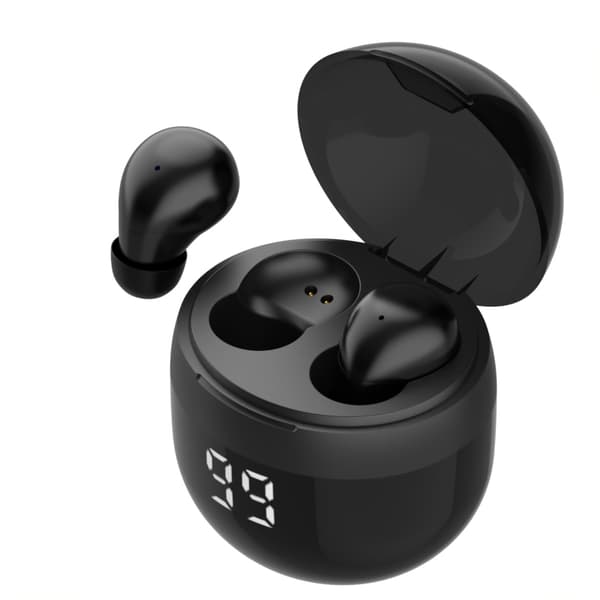 Mini Bluetooth 5.3 trådløse øretelefoner med LED-batteriindikator, in-ear design.
