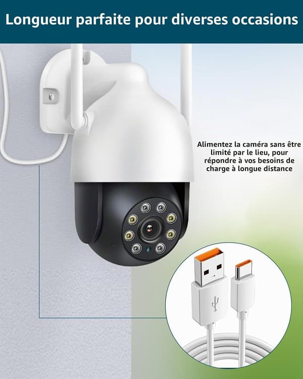 USB-A til USB-C datakabel, 10 meter, hurtigopladning, datakabel til lang afstand, velegnet til kameraer, tablets, smartphones og spillekonsoller.