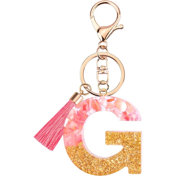 Sødt Rosa Nøglering til Kvinder Piger, Initialbogstav Nøglering med Kvast, Charms til Nøglepung Håndtasker Rygsække Pink--g