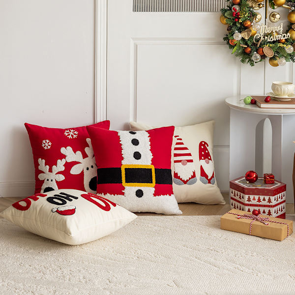 Jultema handduksembroderad kudde för hemmet, vardagsrum, soffa, festlig heminredning, soffkuddar
