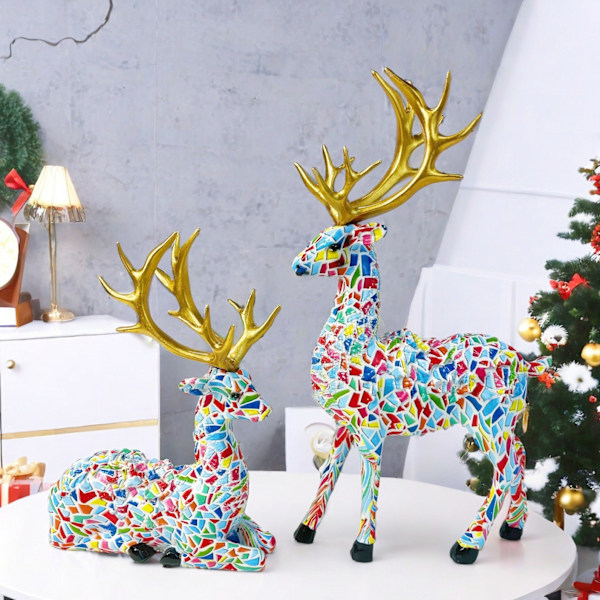 Vannoverføringsutskrift reinsdyrfigurer, elegant julepynt for julefester, sett med 2
