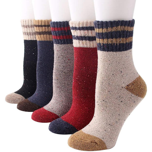 5 Par Dame Vintage Stil Tykke Uld Varme Vinter Strømper A12
