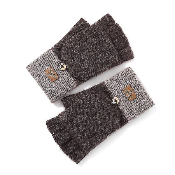 Vinter pekskärm stickade varma handskar, elastisk varma fleece anti-halk handskar, kaffe Brown