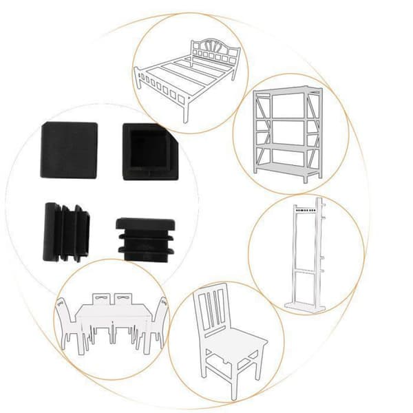Møbel endehætter 16 × 16 mm, firkantede plastikglidere, sort