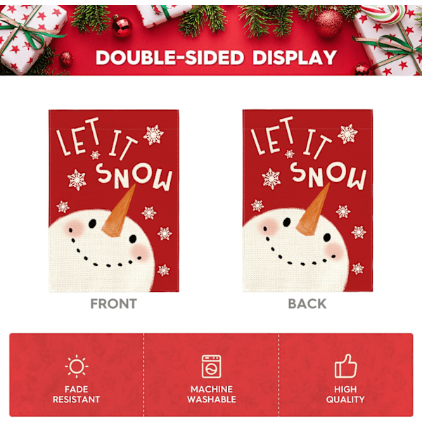 Snemand Snefnug Haveflag 12 x 18 Tommer Dobbeltsidet Ude, Jul Vinter Ferie Have Udendørs Dekorativt Flag Red/White