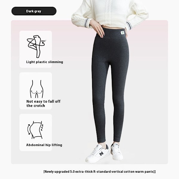 Djupgrå höst-vinter damer supertjocka fleecefodrade leggings med ribbade vertikala ränder, hög midja, bekväma och varma, korta för ytterkläder M (70-90 catties)