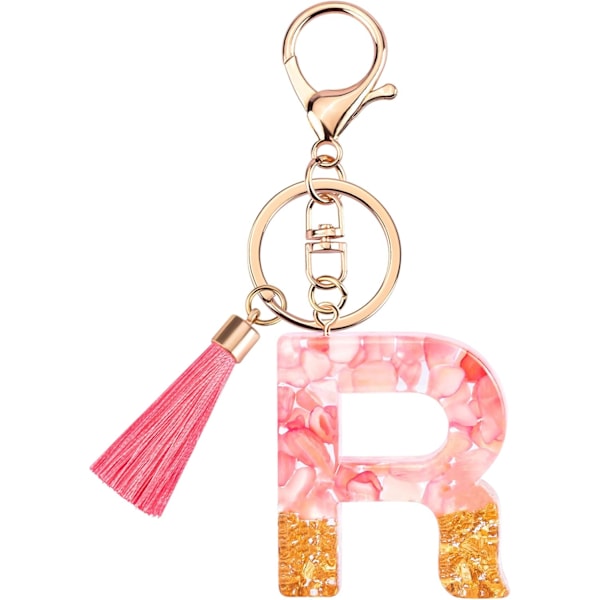 Sødt Rosa Nøglering til Kvinder Piger, Initialbogstav Nøglering med Kvast, Charms til Nøglepung Håndtasker Rygsække Pink-r