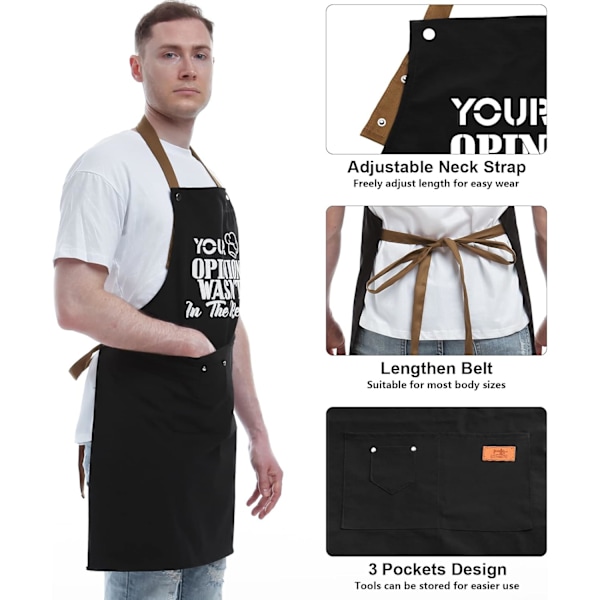 Presenter för pappa, roliga presenter för make, pojkvän, bror, män Unika födelsedagspresenter, presenter för mamma – BBQ-kockförkläde med 3 fickor B