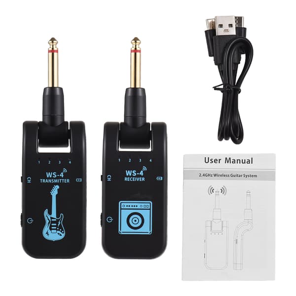 2.4G trådløst gitarsystem sender og mottaker, 48K/16bit lyd, sanntidssignal for elektrisk gitar og bass white