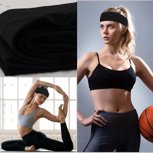 Unisex Hodebånd for Kvinner Mykt Elastisk Stoff Hodebånd Bandeaux Hårtilbehør for Trening Trening Yoga Hårbånd, 100% Ren Bomull Black