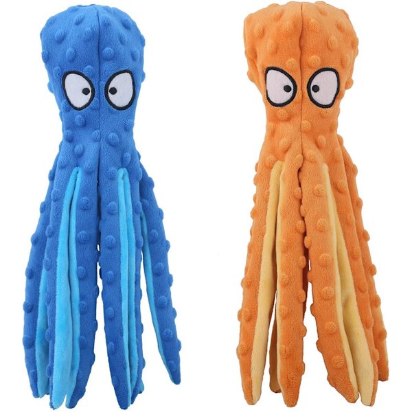 Hunde Squeaky Legetøj Blæksprutte - Fyldfri Krøllede Plyslegetøj til Hvalpe Tandspredning, Holdbare Interaktive Tyggelegetøj til Små, Mellemstore og Store Hunde Træning Blue+Orange