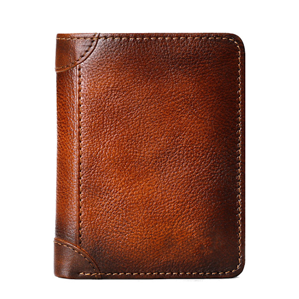 Stor rymlig trifold plånbok Retro stil multi-kortplats herr äkta läder plånbok - gul brun