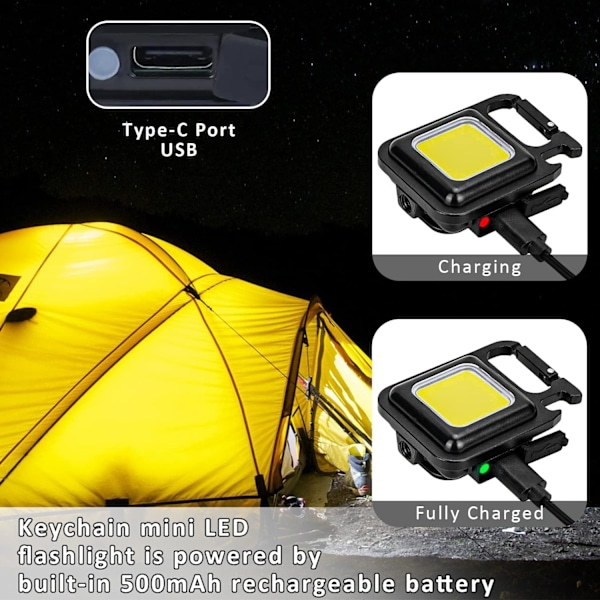 Nyckelringsarbetslampa Nyckelringsficklampa 4 ljuslägen, Nyckelringslampa Nödljus med vikbart fäste Flasköppnare 2-pack 2pc