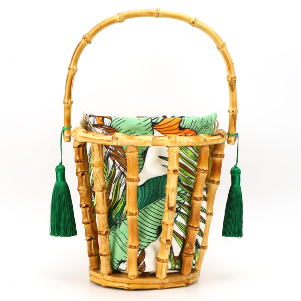 Bambus vævet taske håndtaske kvast bøtte taske hul egnet til ferie strand håndtaske