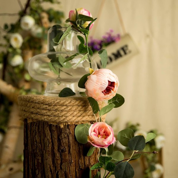 Konstgjorda Eucalyptusgirlander med Blomma, 8 Huvud Pionblommor Rankor, Gröna Blomgirlander Dekoration för Bröllopsbåge, Vägg Bakgrund, Bröllop pink