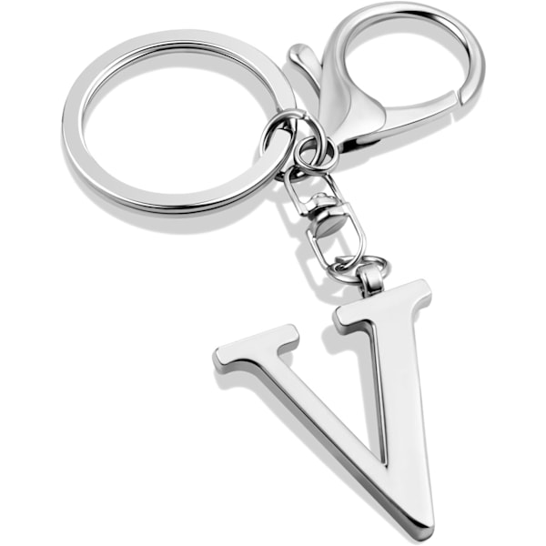 Nyckelring med guldbokstav A-Z för kvinnor, väskacharm, handväskacharm, metallinitialbokstavsnyckelring Silver-v