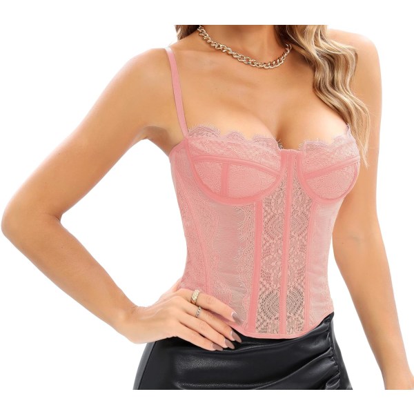 Kvinner Sexy Bustier Korsett Topp med Fiskebein Pink - Hook Back XS