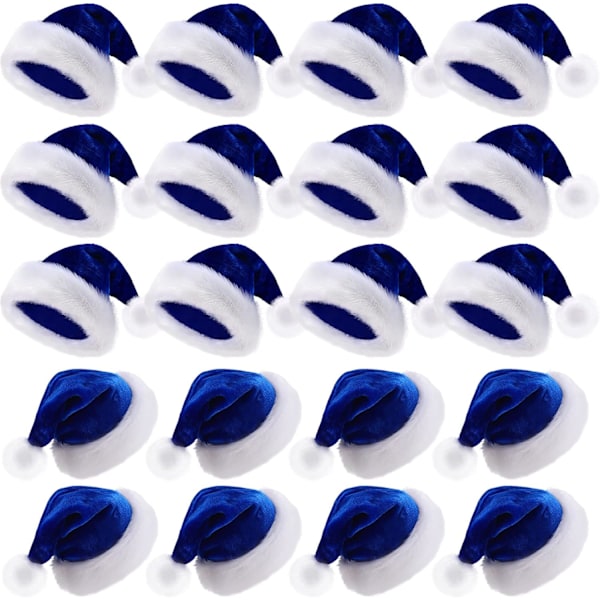 20 stk. Julemandshue, Julehat Bulk Blød Unisex Julehatte til Voksne Kvinder & Mænd Festkostume (Blå) Blue