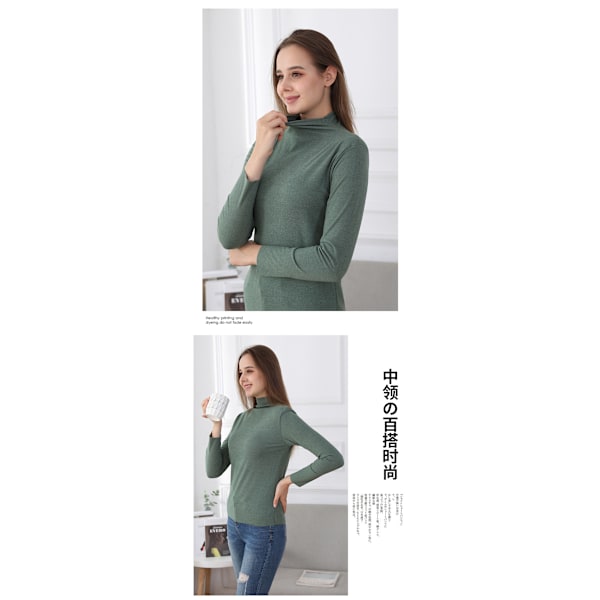 Måste-ha höst-vinter koreansk-stil termiska toppar: Hög hals, elastisk, dubbelsidig kortärmad stickad tröja för mysiga vintrar i 3 storlekar! Green XL
