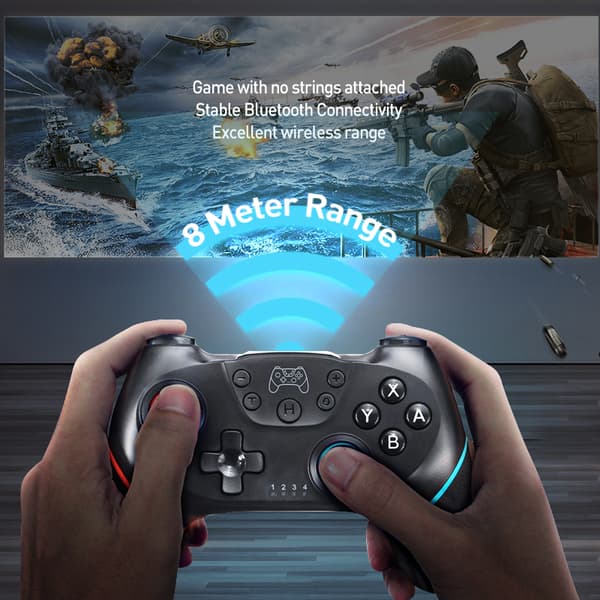 Rød trådløs Bluetooth-spillkontroller, kompatibel med Switch-konsoll, Turbo- og Capture-funksjoner