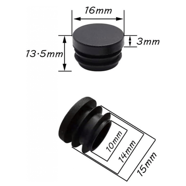 32 stk. runde lamelpropper Ø16 mm, endestykker til bord, stol og rørformede møbler