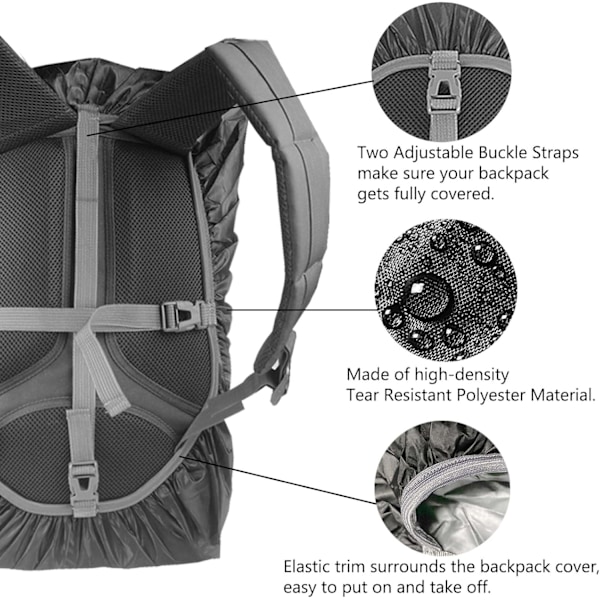 Vandafvisende Rygsæksregnbetræk, 8008mm Vandafvisende Niveau, Opgraderet Ultra-Stærk Multilagsstruktur, Sort XL (Til 50L-65L Rygsæk) Black XL