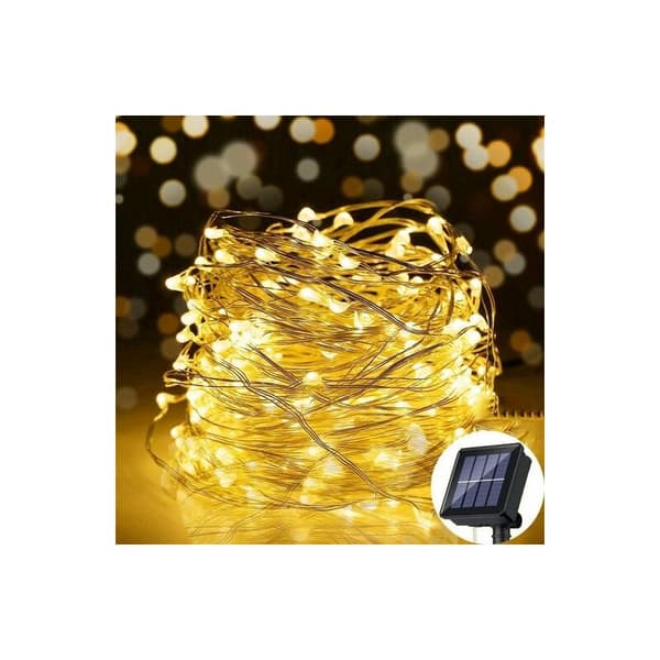 LED Solcellelys, Solcellelyskæde, LED Strip, 12M, 100 Lys, Egnet til Have, Bryllup, Fest, Varm Hvid