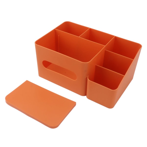 Multifunktions opbevaringsboks med låg, sarte plastikpapiropbevaringsbokse med glat overflade, velegnet til hjemmekontor, orange
