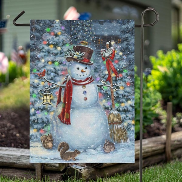 Glædelig Jul Træ Rød Haveflag Vinter Snefnug Dobbeltsidet Flag 12\" x 18\", Jul Rustik Vinter Sne Ferie Nytår Lille Haveflag Banner Snowman