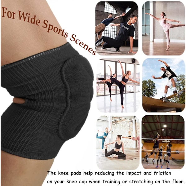 Danskeknebeskyttere Tykke Myke Svampe Volleyball Kneestøtte for Store Barn Tenåringer Voksne Trening Knebeskytter Fotball Stangdans Yoga Tennis Løping L Black