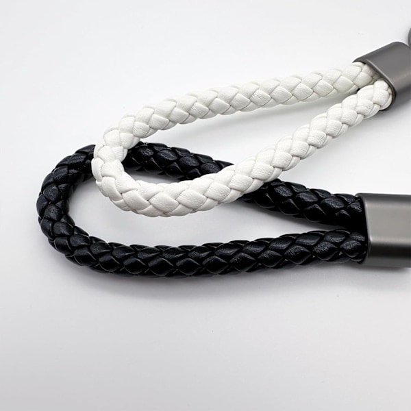 2 kpl käsinkudottua punottua nahkaavaimenperää, avaimenperän hihnoja miehille ja naisille, metalliavaimenperä kotiin ja auton avaimille White