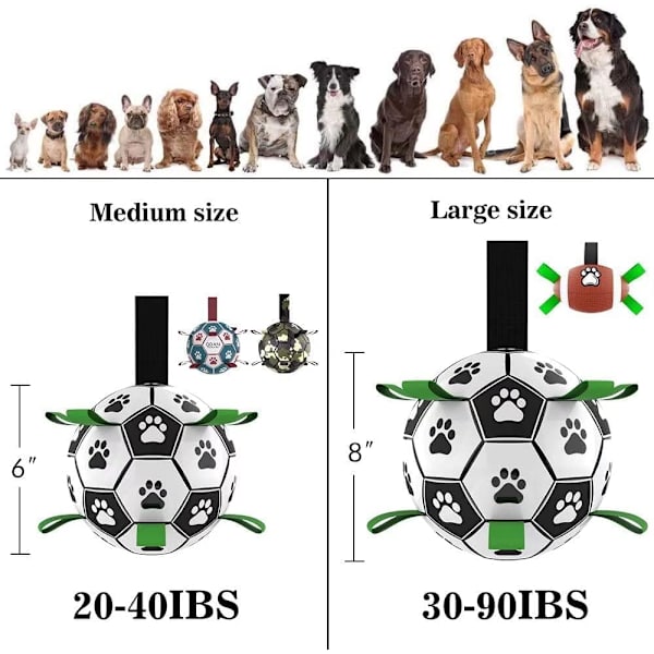 Hundefotball med stropper, interaktive leker for tautrekking, valpefødselsdagsleke, vannsportleke for hunder, hundefotballer for små og mellomstore hunder (6 tommer)