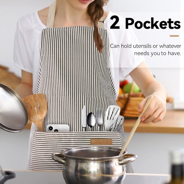 2-pack Köksförkläden, Justerbar Bib Mjuk Kockförkläde med 2 Fickor för Män Kvinnor Svart/Brun C