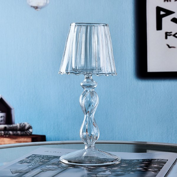 Transparent Glasbordlampa - Stilren Ljusstake: En Högbenad Randig Ljusstake för Bröllop och Heminredning! Ett Kreativt Ornament som Blander