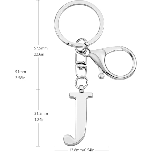 Nyckelring med guldbokstav A-Z för kvinnor, väskacharm, handväskacharm, metallinitialbokstavsnyckelring Silver-j
