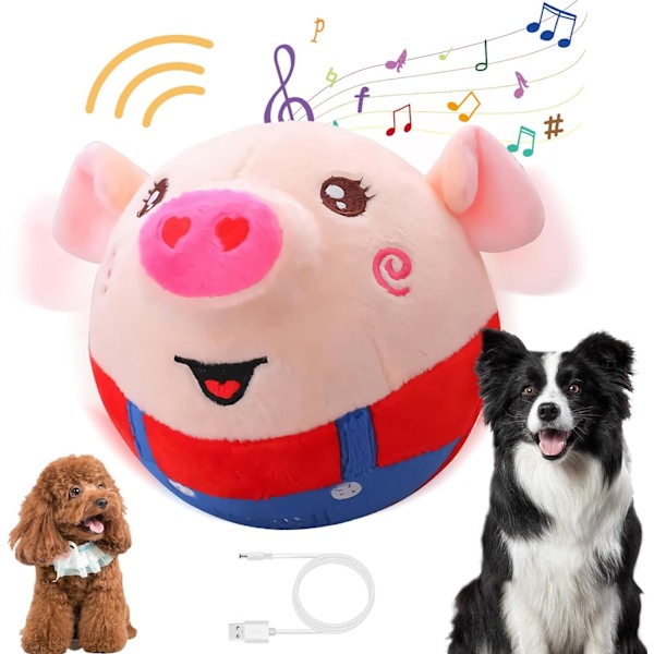Aktivt Rörlig Plyschleksak för Husdjur, Smart Interaktiv Hundleksak Hoppande Bollar, USB Laddningsbar Tvättad Cartoon Gris Plysch Kvittrande Gris Hundleksak för Hund/Valp 4