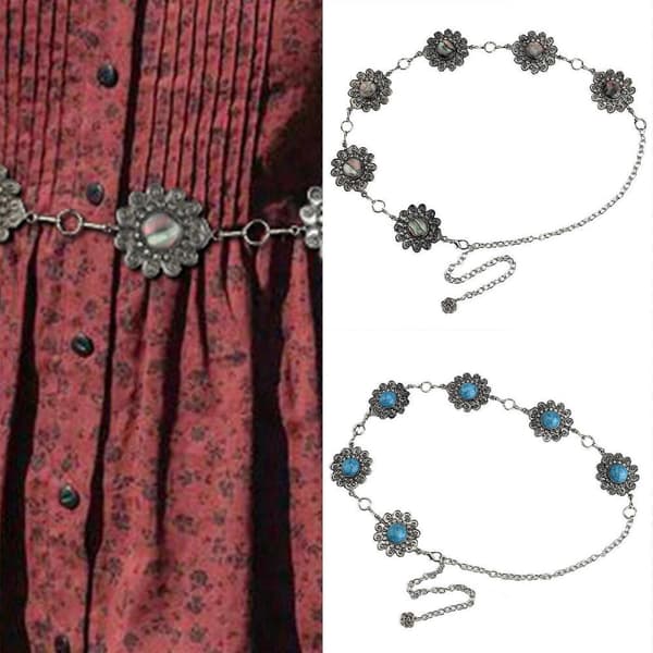 Multifunktionell midjekedja och kroppskedja för kvinnor, turkosa accessoarer silver
