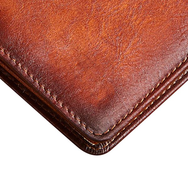 Suuri tilaa säästävä kolminkertainen lompakko Retro-tyyliin, monikorttipaikallinen miesten aito nahkalompakko - keltainen ruskea