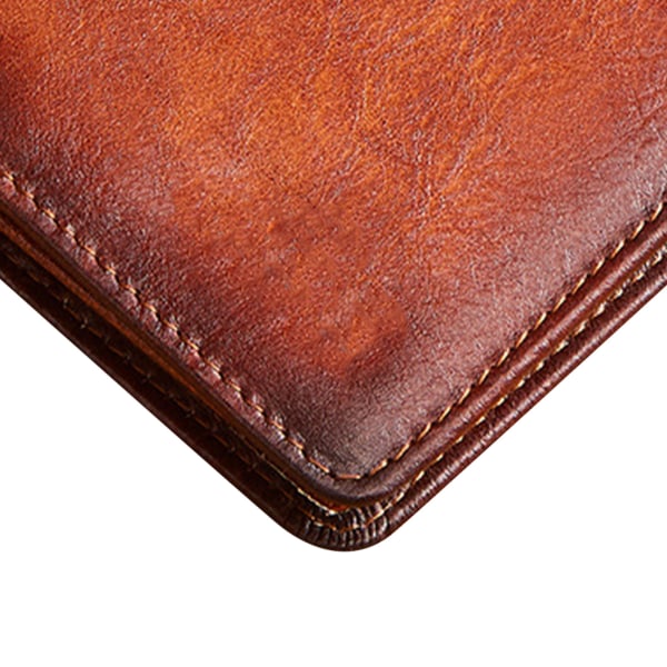 Tilava kolminkertainen lompakko Retrotyylinen monikorttipaikkainen miesten lompakko aitoa nahkaa - keltainen ruskea