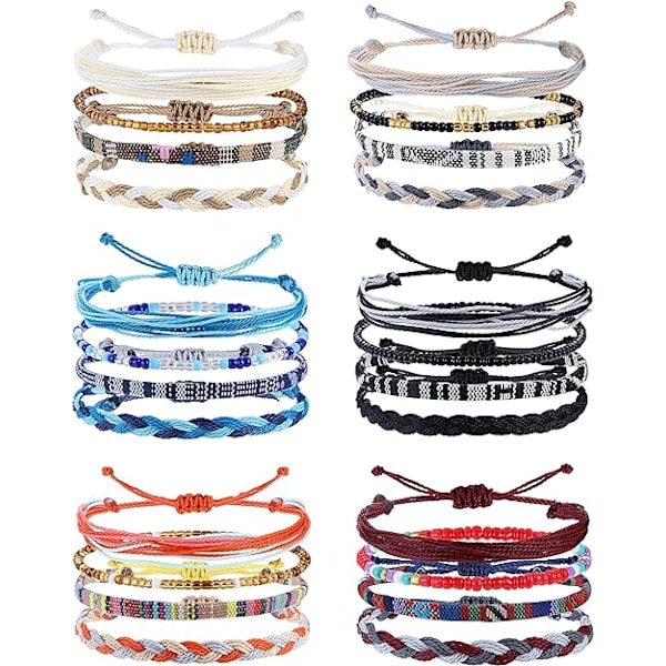24 stk. Boho Surfer Armbånd Anklet Justerbar Perle Ankler Håndlavet Flettet Armbånd Farverig Anklet