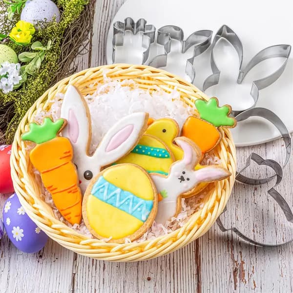 12 STK Påske Kakestikkersett Rustfritt Stål Bakeform Egg Kanin Gulrot Form 2cm Høyde 12pcs