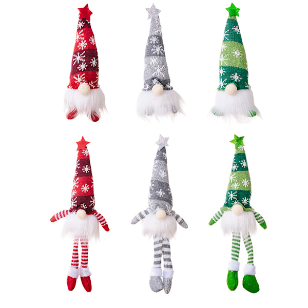 Enchanting Christmas Decor Set: 6pcs of Faceless Dolls, Snowy - knit Hat Forest Elder, Leg - hanging Rudolph and Gnome Dolls with Lights