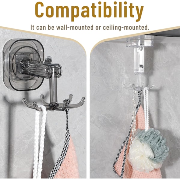 Badrumsvägg- och Takroterande Hängare, 6 Klor Swivel Hängare Duschhängare (Färglös) Colorless