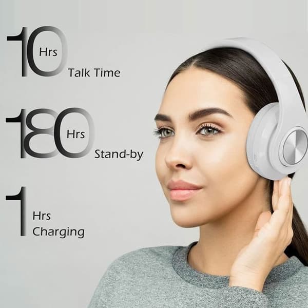 Trådløse Bluetooth-hodetelefoner Sammenleggbart stereohodesett med mikrofon FM-modus 20 timers batteri Hvit