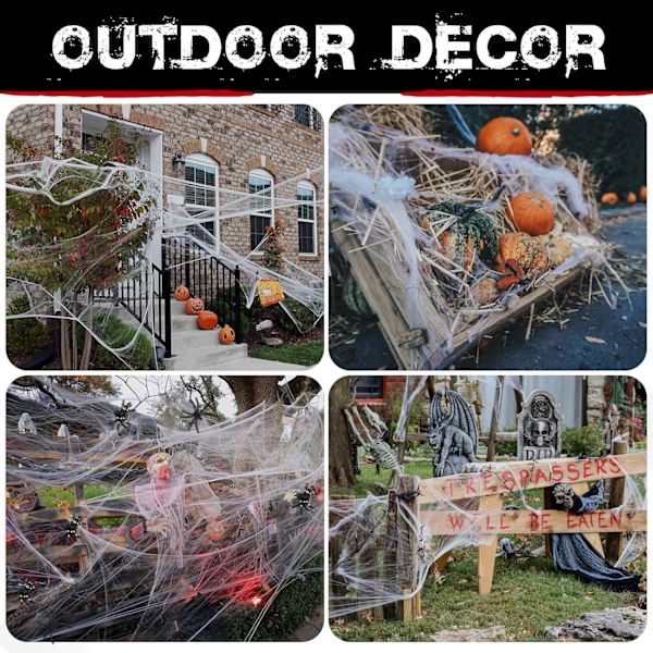 400 kvadratfot Halloween Spindelnät Dekorationer med 100 Extra Falska Spindlar, Super Stretchbara Spindelnät för Halloween Dekoration Inomhus och Utomhus