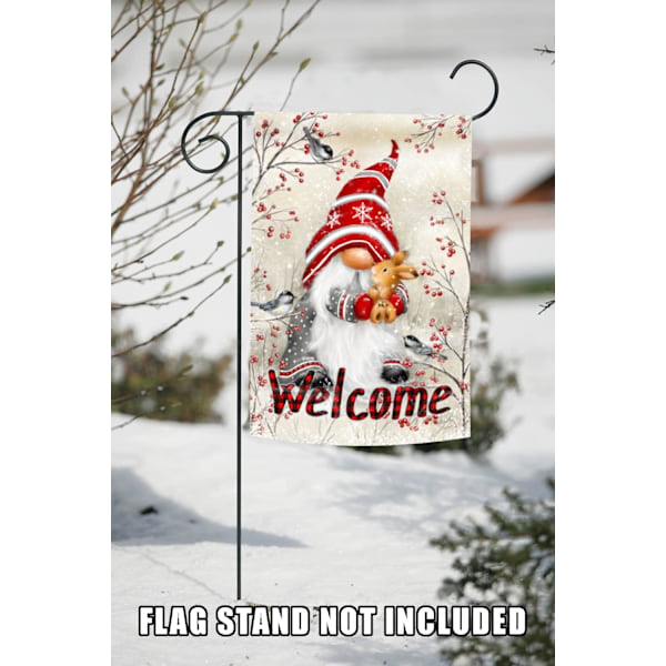 12x18 Tum Dubbelsidig Trädgårdsflagga Vinterflagga, Snöig Krans Jul Vinter Trädgårdsflagga Husflagga För Utomhusgård Dekoration Winter Welcome Gnome