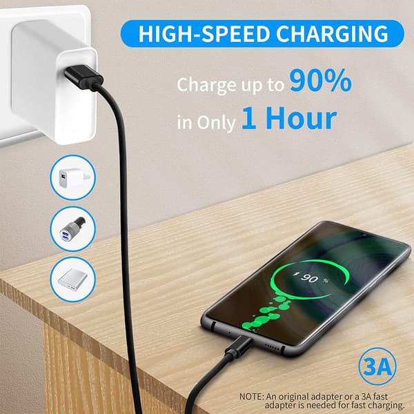 USB-C til USB-A datakabel, USB 2.0, 3A hurtigopladning, 480 Mbps overførselshastighed, 1 meter, 4-stk. hvidt sæt.
