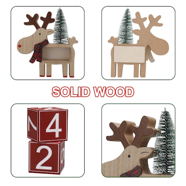 Julren adventkalender, älg julgran nedräkningsborddekoration, kreativ skulptur lyckohjort som mittpunkt, handgjord